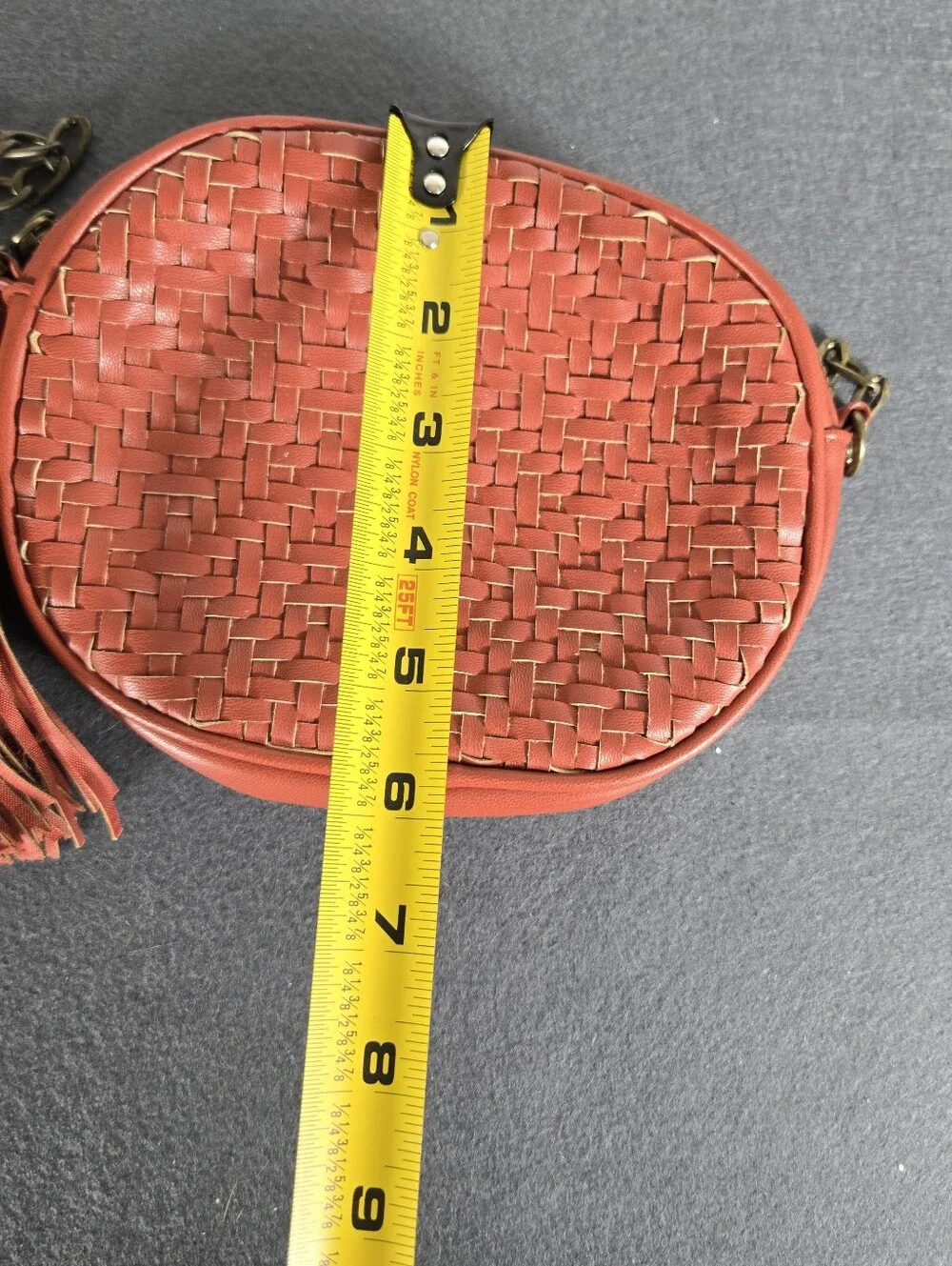 Anthropologie Brick Red Woven Tassel Crossbody Bag